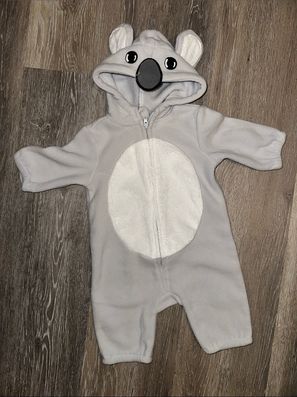 Fleece Gray Koala Hooded One-Piece Onesie 0-3 Months